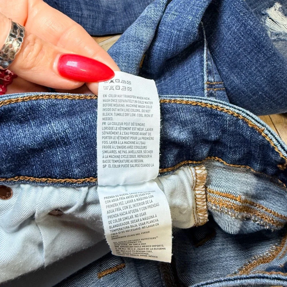 American Eagle Slim Straight Jeans Womens 28x32‎ Dark Wash Distressed Denim